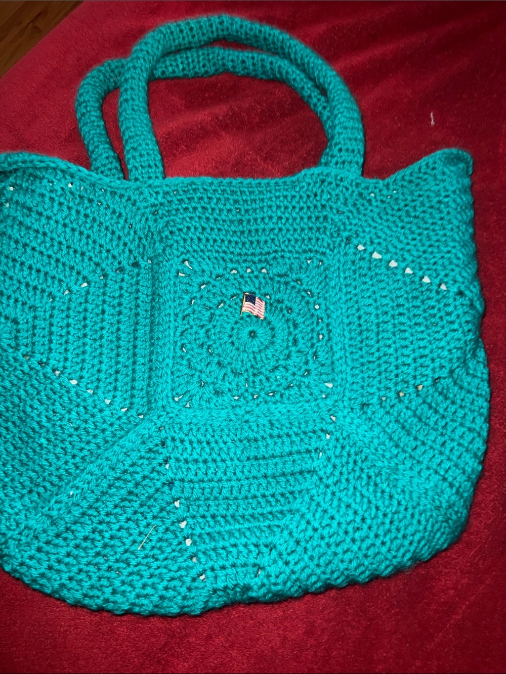 Handcrafted Teal Crochet Tote Bag